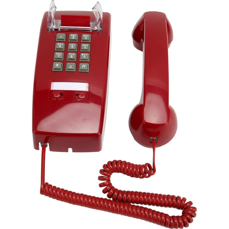 Vintage Wall Telephone, Landline Cable, Brought Phone with Volume Control, Retro Wall Mobile Phone in Old Style for Living Room, Office, School, Hotel, Red