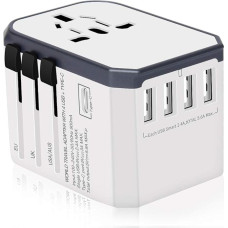 Travel Adapter Travel Plug Worldwide 224+ Countries Universal Travel Adaptor 4 USB + Type C + AC Charging for International Use for Europe Germany UK Australia USA Asia etc.