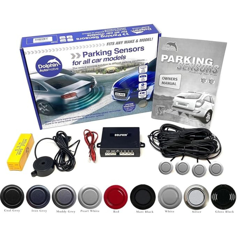 Dolphin DMS400 Micro Size Reverse Parking Sensors - Auto Express Award Winning In 9 Colours With Lifetime Warranty. (Pearl White)