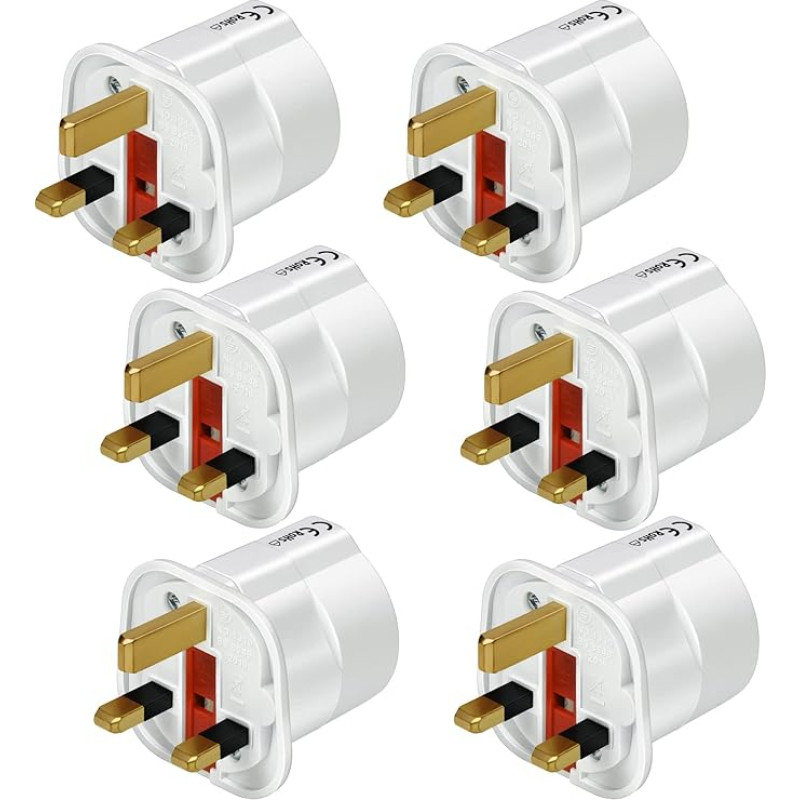 VGUARD UK Adaptor Travel Adapter, 6 Pack England Germany Plug, Power Adapter Travel Plug Schuko EU to UK Socket - White