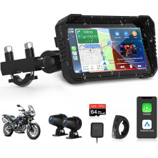 4K Motorcycle Carplay Android Car with Dash Cam Front Rear 6.25 Inch Carplay Screen GPS Dashcam Motorcycle IP67 Waterproof Touch Screen Navigation Devices Dual Bluetooth Voice Control 64G TF