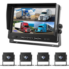 9 colių AHD atbulinės eigos kameros parkavimo sistemos rinkinys Integruotas DVR stebėjimo IPS monitorius + 4 kameros 4-PIN smūgiams atsparus 4 kanalų atskiras 720P HD įrašymas be šviesos Naktinis matymas 12V-24V sunkvežimių autobusams
