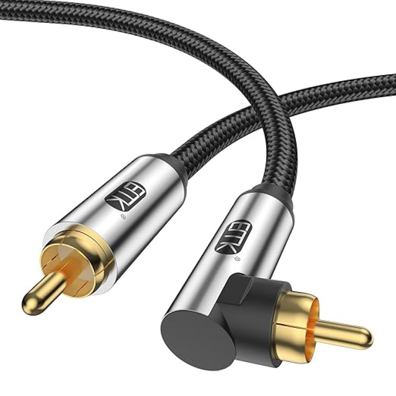 EMK Subwoofer Cable, 90 Degree RCA Cable, Right Angle Coaxial Audio Cable, RCA Digital Audio Cable for Amplifier, Speaker, Soundbar, Home Cinema and HiFi Systems (5 m)