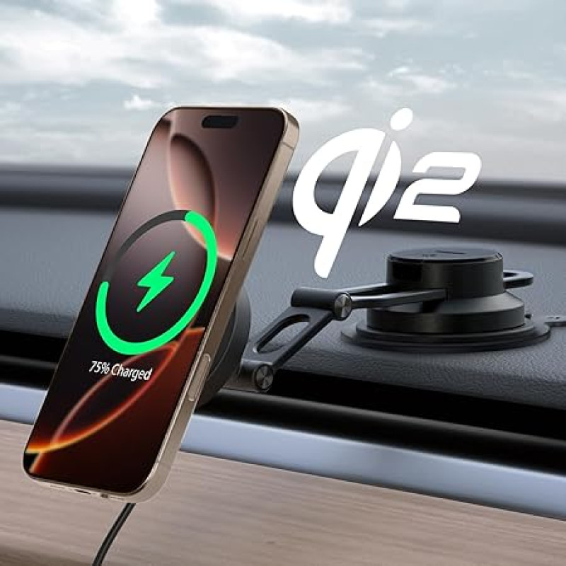 Spigen OneTap Pro 4 Qi2 15W MagSafe Car Mount with Charging Function Qi2 Certified & Dashboard Charger, Quick Charger, Car Mobile Phone Holder for iPhone 16, 15, 14, 13, 12 Pro Max Pro Plus