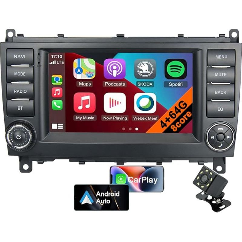 Android 13 Car Radio for Mercedes Benz 2006-2012 CLK W209/2004-2008 CLS W219 with CarPlay Android Car, 7 Inch Car Radio Bluetooth GPS Navigation MirrorLink Rear View Camera (8core 4GB+64GB)