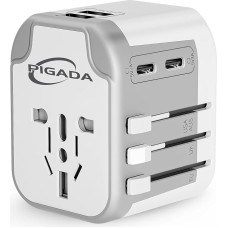 Universal Travel Adapter with 2 USB and 2 USB C, PIGADA TA01 International Socket Adapter, Travel Plug Adapter Worldwide for Germany, USA, England, Thailand, Italy, Australia