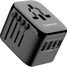 TravelHawk Travel Adapter Worldwide - Fast Charger - 35W Type G, Type A, Type D Charger USB-C 2X and USB 3X Travel Plug Socket Adapter UK, USA, Australia, Asia, South America, Africa