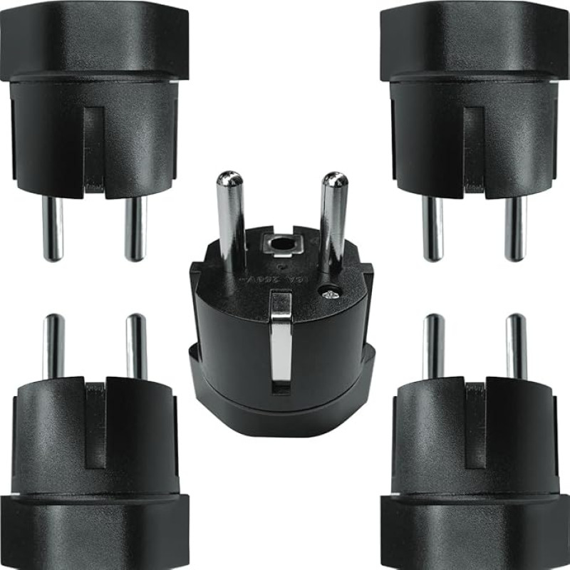 Switzerland/Liechtenstein to EU Adapter Plug, Swiss 3 Pin Male to 2 Pin DE/FR/IT/ES Socket for Switzerland/Liechtenstein Visitors (Pack of 5) Black