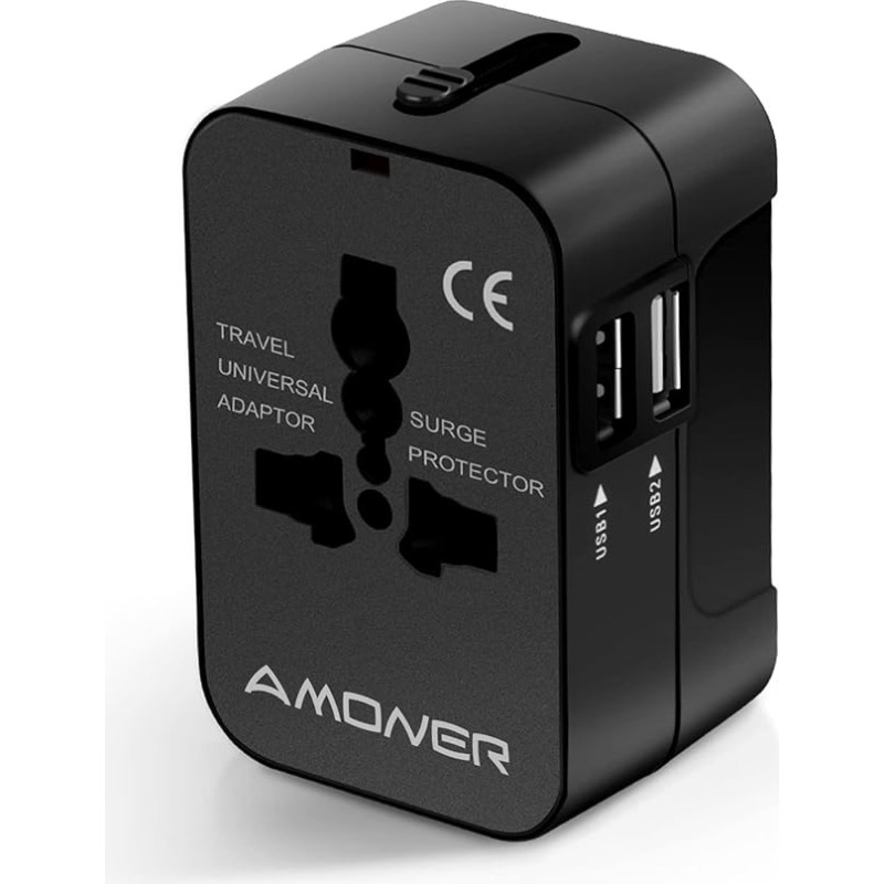 Amoner Universal Travel Plug Universal Plug International Adapter with Two USB Ports for USA Europe UK Ireland Thailand AU Japan China Canada