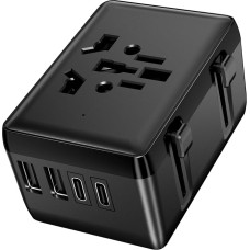 Ssouwao Universal Travel Adapter with 2 USB, 2 USB C and 1 AC Socket for Germany, USA, England, Thailand, Italy, Australia (Black)