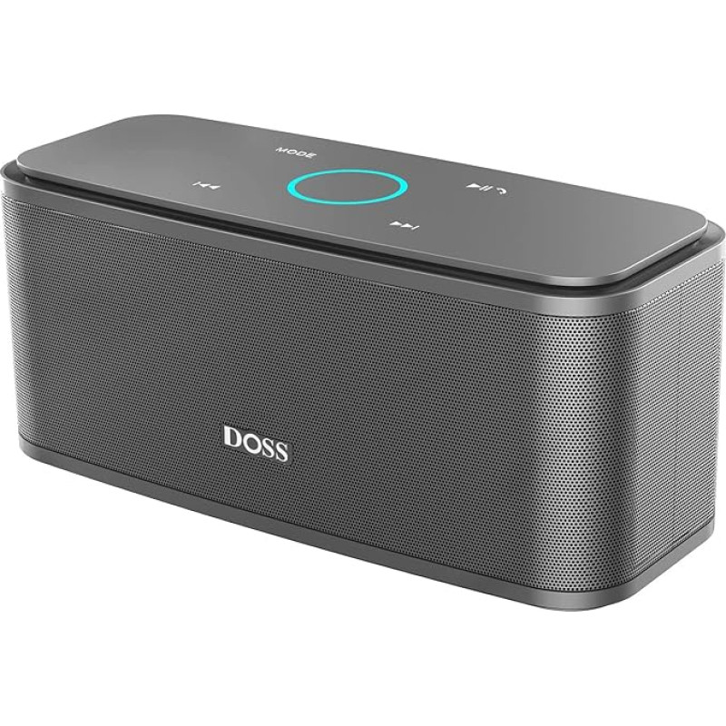 DOSS Bluetooth Lautsprecher, SoundBox Musikbox, mit Bluetooth 5.0, Dualen Bass-Treibern, 20H Spielzeit,Touch Control, IPX5 Wasserdicht, Bluetooth Box für Handy, zuhause, Garten, Reise - Grau