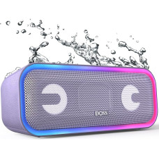 DOSS SoundBox Pro+ Bluetooth Speaker with IPX6 Waterproof, 24 W Dual Bass Drivers, Stereo Pairing, Colourful Light, Music Box, Bluetooth Box for Outdoors, Beach, Home, Garden, Purple