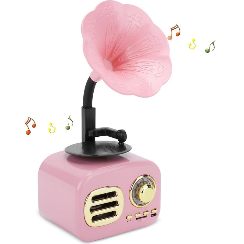 Retro Bluetooth Speaker, Gramophone Phonograph Shape Bluetooth Speaker Speaker, Vintage Home Bedroom Decor, Retro Music Player (Pink)