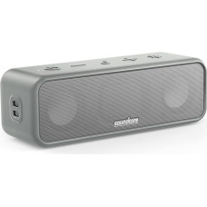 Soundcore 3 Bluetooth Lautsprecher, Stereo-Sound, Audiotreiber mit Titan-Membran, PartyCast, BassUp, 24 Stunden Akku, IPX7 Wasserschutz, individueller EQ(in Grau) (Generalüberholt)