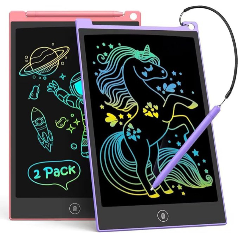 TECJOE 2-Pack LCD Writing Tablet, 10 Inch Colourful Doodle Board for Kids, Electronic Drawing Tablet Drawing Pads, Gifts for 3-6 Year Olds (Pink and Purple)