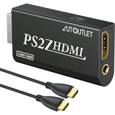 AUTOUTLET PS2 ir HDMI keitiklis, PS2 ir HDMI adapterio keitiklis PS2 ir HDMI keitiklis su 3,5 mm ausinių garso lizdu ir 1,5 m HDMI kabeliu, skirtas PS2 HDTV HDMI monitoriui