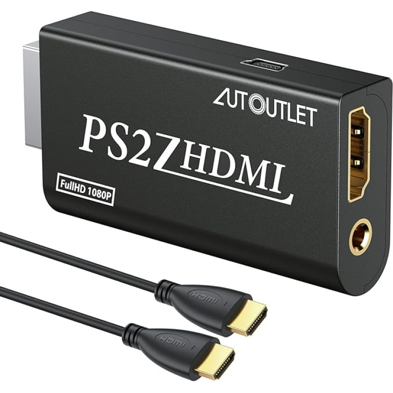 AUTOUTLET PS2 ir HDMI keitiklis, PS2 ir HDMI adapterio keitiklis PS2 ir HDMI keitiklis su 3,5 mm ausinių garso lizdu ir 1,5 m HDMI kabeliu, skirtas PS2 HDTV HDMI monitoriui