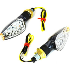 Universal Carbon Look Small Motorcycle Motorbike LED Indicators Turn Signals With Amber Tips