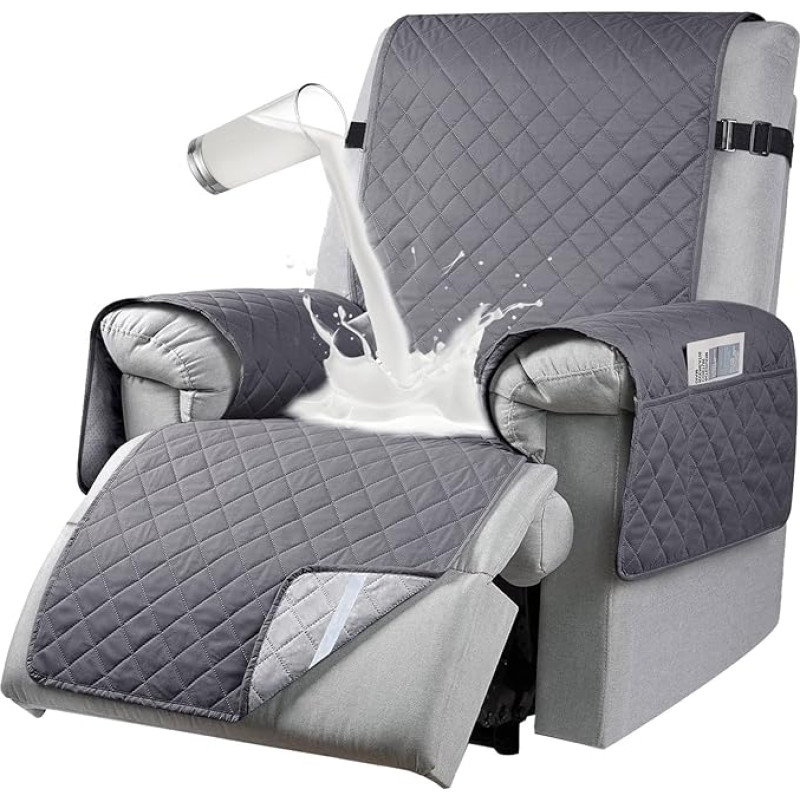 Vandeniui atsparus denio kėdės užvalkalas, denio kėdės užvalkalas su 6 šoninėmis kišenėmis, 1 sėdynė, denio kėdės užvalkalas, neslystanti kėdės apsauga denio kėdei su reguliuojamais pririšimo dirželiais, pilka