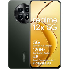 realme 12x 5G išmanusis telefonas 8+256 GB, 50MP AI kamera, 5G Dual SIM Dual Standby, TÜV SÜD 48 mėn. apsauga, 120 Hz Eye Comfort ekranas, 360° NFC, 5000 mAh baterija, švytinti juoda spalva