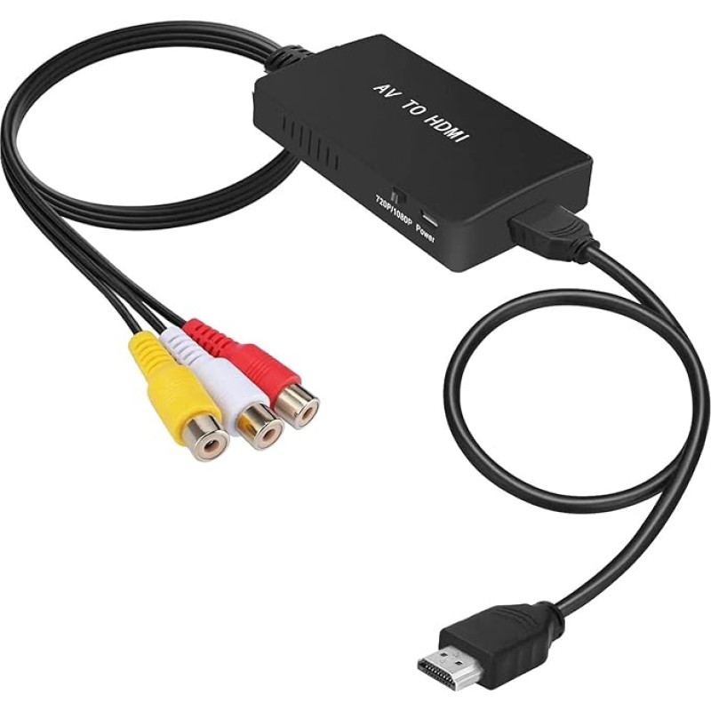 RCA į HDMI keitiklis, AV į HDMI adapteris, AV kompozitinis CVBS vaizdo ir garso keitiklio adapteris, palaikantis 1080P, skirtas PS2/PS3/STB/Xbox VHS/VCR/Blue-Ray DVD grotuvams