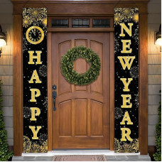 Large New Year Door Banner, 2 Pack - 72 x 12 inch, Happy New Year Banner 2023 | New Year Door Hanger Decorations | New Year Door Sign for New Year's Eve Party Supplies 2023 Happy New Year Ear