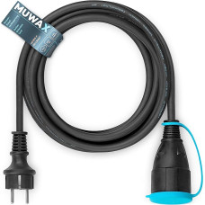 MUWAX Rubber Extension Cable 5 m for Construction Sites, Workshop, Industry, for Durable Outdoor Use and Heavy Mechanical Stress H07RN-F 3G 1.5 mm² Black