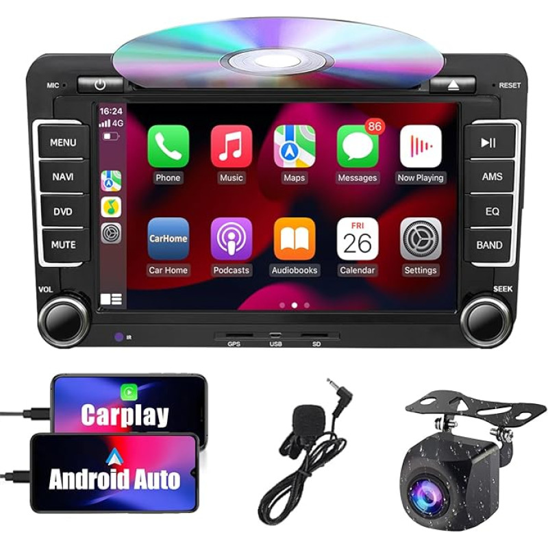 SEMAITU VW automobilinis radijas, 2 DIN 7 colių jutiklinis ekranas DVD Bluetooth AM/FM/RDS USB SD, suderinamas su 