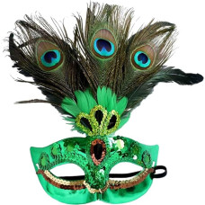 CHENGLI Karnevals-Federmaske, Pailletten-Maske, Federdekoration, Damen-Masken für Karneval, Kostümparty, Karneval, Maske für Jungen, Mädchen, Kostüm, Partyzubehör, Grün