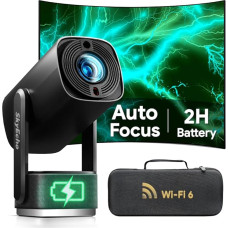 Projector with Battery 【±270° Rotatable/Auto Focus/Trapezoidal Correction】 K2 Smart Projector with WiFi and Bluetooth, for Bedroom Ceiling Outdoor Portable Film Supports 1080p 4K Video Playback