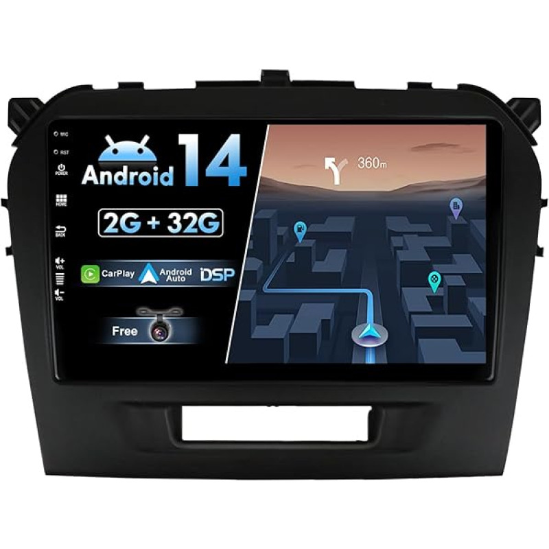 BXLIYER Android 12 IPS automobilinis radijas, tinkamas Suzuki Vitara (2014-2020) - Integruotas CarPlay Android automobilis - Nemokama atbulinės eigos kamera - 2G + 32G - 9 colių 2 DIN - DSP DAB vairo valdymas WiFi Fast Boot