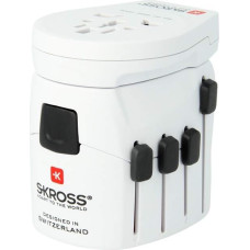 SKROSS PRO World 1.302530 pasaulinis kelioninis adapteris, skirtas visiems 2/3 kontaktų įrenginiams ir USB, baltos spalvos