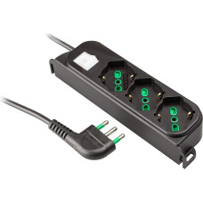Ekon 3 Way Italian Plug Schuko Euro Plug 1.5m Cable Italian Plug 16A Light Switch Black