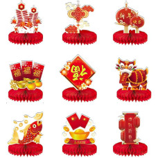 Falafoty 9 Stück chinesische Neujahrswaben-Tafelaufsätze, Tischdekoration, Schlangen-Mondjahr, Tafelaufsatz, chinesisches Thema, Silvesterparty, Rotgold, Tischdekoration, Frühlingsfest,