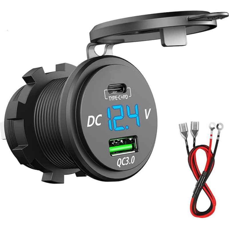 GemCoo QC 3.0 USB automobilinis įkroviklis su dviem greitojo įkrovimo 3.0 įkrovimo prievadais, 5V/6A greitasis įkrovimas 12V/24V transporto priemonėms Automobilis Valtis Motociklas Visureigis Autobusas Sunkvežimis Karavanas Jūrų transportas (C+ tipo QC3.0