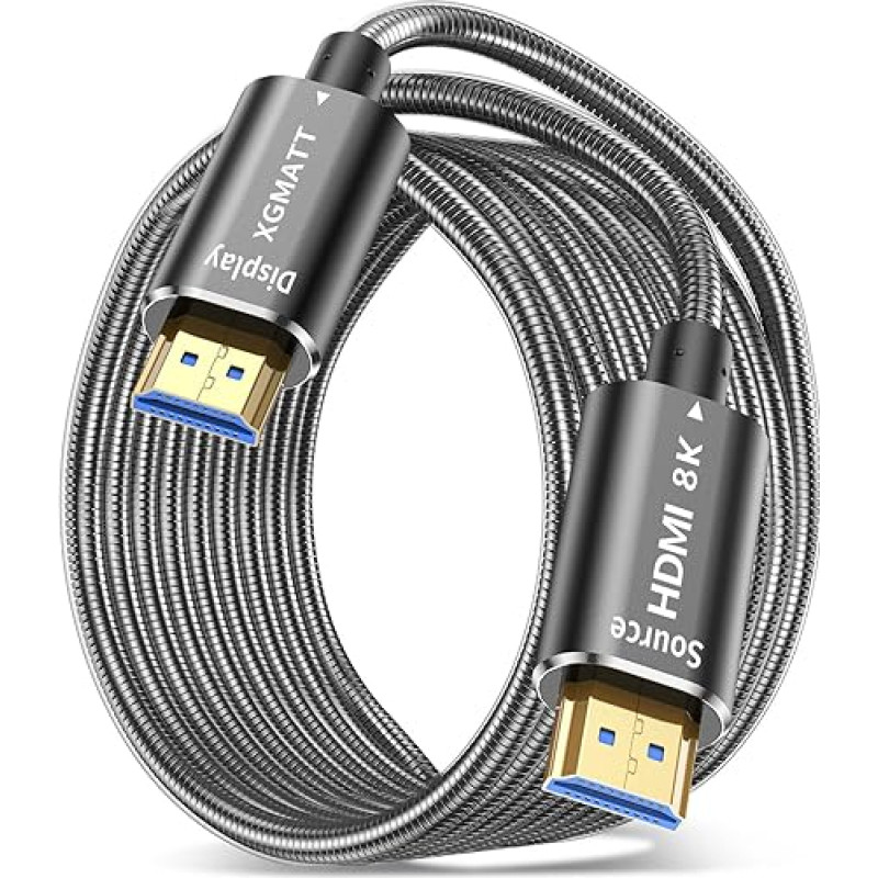 XGMATT 8K HDMI optinio pluošto kabelis 100 m, plieninis šarvas, optinis HDMI 2.1 kabelis 48 Gbps itin didelės spartos 8K @ 60Hz 4K @ 120Hz dinaminis HDR eARC HDCP 2.2 ir 2.3 HDTV / projektorius / namų kinas / TV dėžutė / žaidimai