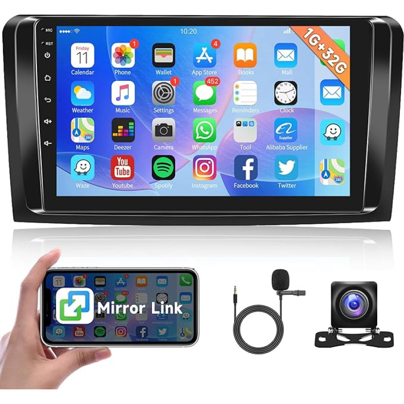 1G + 32G Android automobilinis radijas 2 DIN Mercedes Benz ML GL W164 ML350 ML500 GL320 X164 ML280 GL350 su GPS navigacija WiFi 9 colių automobilinis radijas su 