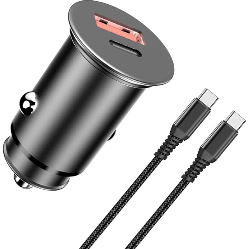 48 W cigarečių žiebtuvėlio USB C adapteris automobilinis metalinis automobilinis įkroviklis USB C greitojo įkrovimo laidas, skirtas 