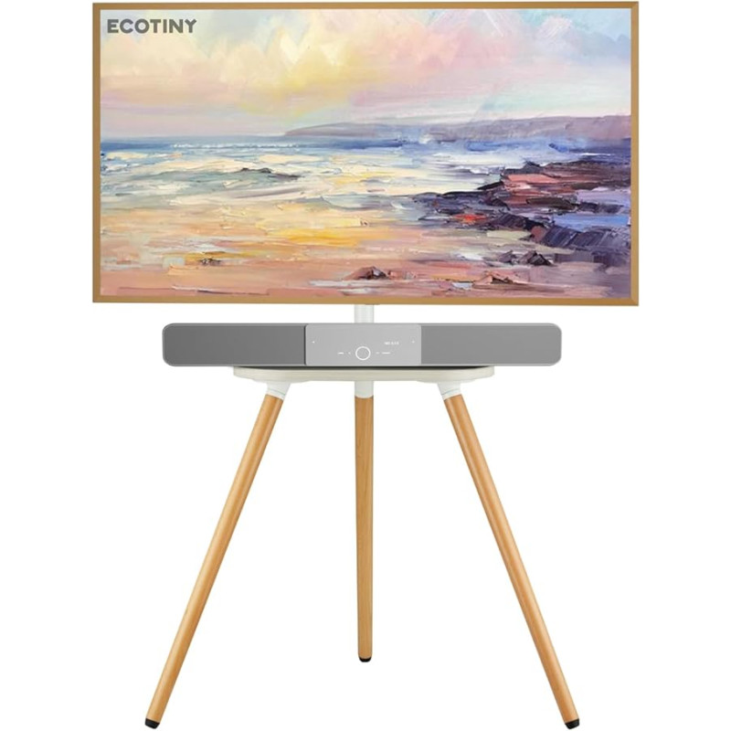 ECOTINY TV stovas 40-65 colių LCD LED OLED ekranui iki 35 kg, reguliuojamo aukščio ir pasukamas, nešiojamas medinis televizoriaus stovas su mediniu dėklu, maksimali VESA 400 x 400 mm, juodas riešutmedis