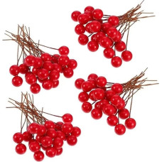 Yunmoxiao 100 Stück Mini 12mm Künstliche Stechpalmenbeeren Weihnachten Stechpalme Beeren Stiele für Weihnachtsbaum Girlande Blumenkranz Dekorationen Kranz DIY Handwerk