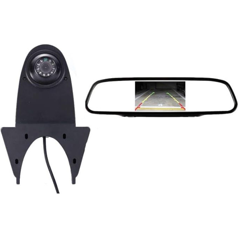 Vandeniui atspari atbulinės eigos kamera automobiliui, stovėjimo atbulinės eigos kamera su naktinio matymo kampu + galinio vaizdo veidrodis, skirta 