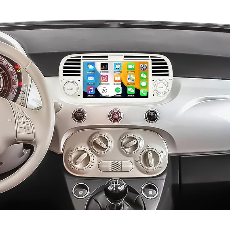 SIXWIN 1+32G Android 13 Autoradio für FIAT 500 2007-2015,7 Zoll 1080P HD Touchscreen Navigator mit Mirror Link WiFi FM RDS USB Bluetooth+Retro Kamera