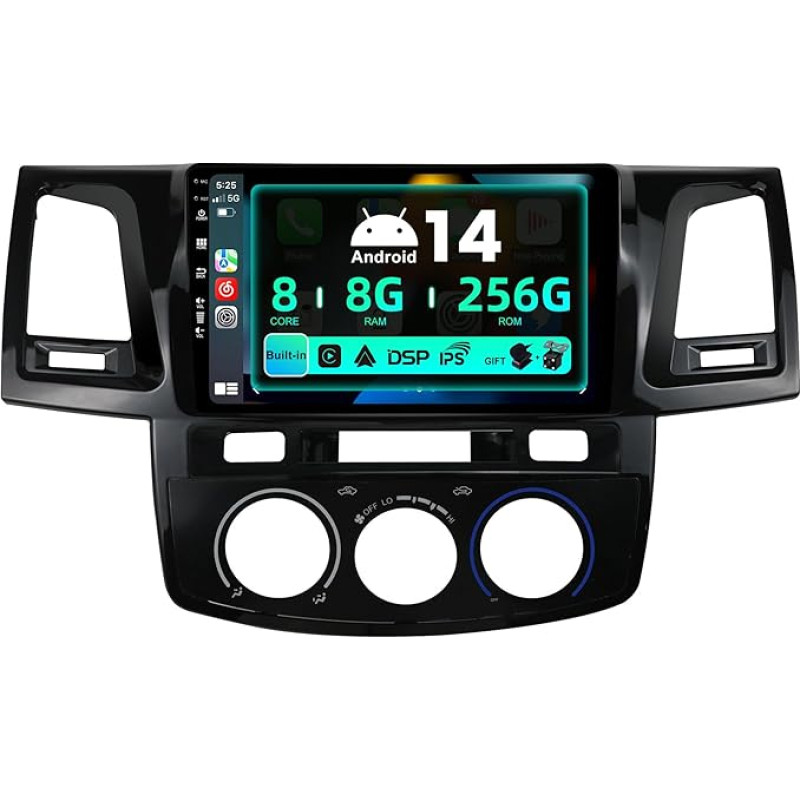 SXAUTO ¦8G+256G ¦ Android 12 IPS automobilinis radijas Toyota Fortuner Hilux Revo Vigo (2008-2014) - Integruotas Carplay/Android Car/DSP - Kamera + MIC - DAB vairo valdymas Fast Boot 360-CAM - 2 DIN 9