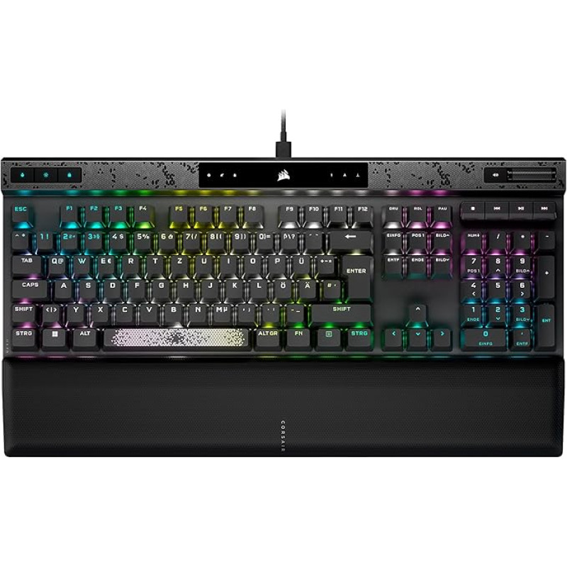 CORSAIR K70 MAX RGB magnetinė-mechaninė laidinė žaidimų klaviatūra - reguliuojami MGX jungikliai - PBT dvigubo šūvio klavišų dangteliai - suderinama su iCUE - PC, PS5, PS4, Xbox - QWERTZ DE - plieno pilka