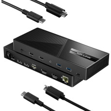 WAVLINK KVM jungiklis 2 kompiuteriams, 3 monitoriams, USB-C HDMI KVM jungiklis 4K @ 60Hz su 230W PD, 2xDP, HDMI, 5xUSB prievadais, Ethernet, garso ir mikrofono jungtimis, skirtas 2 kompiuteriams dalytis klaviatūra, pele, spausdintuvu, U disku, kortelių sk