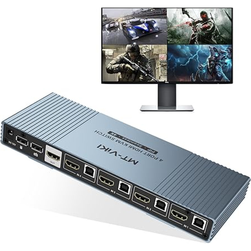 MT-VIKI 4K 4K HDMI KVM multivizorius 4x1 su PIP POP 4K @ 30Hz Quad Multi Viewer Sklandus perjungimas Palaikomas pelės ir klaviatūros perjungimas sparčiaisiais klavišais 7 ekrano režimai