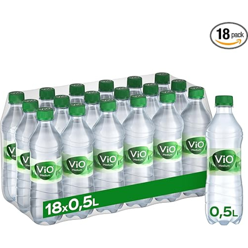 ViO Water Medium - Natural Mineral Water with Less Carbonated - with Soft Taste - Sparkling Water in Environmentally Friendly Disposable Bottles (18 x 500 ml)