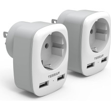 TESSAN 2 Pack Travel Adapter USA Adapter America Germany Plug with 2 USB 2.4 A, Socket Adapter Travel Plug Power Adapter for Canada Thailand Mexico Wall Charger Charging Station Adapter USA