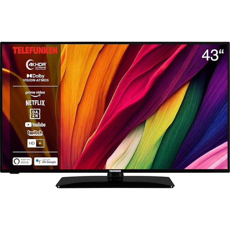 Telefunken D43U551X1CWI 43 Inch TV/Smart TV (4K Ultra HD, HDR Dolby Vision, Triple Tuner, Dolby Atmos) - 6 Months HD+ incl.