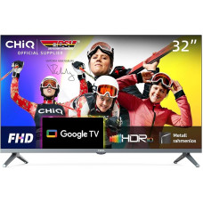 CHIQ L32H8CG 32 Inch TV, Smart TV, FHD, Frameless Metal Black, HDR10 & HLG, Triple Tuner (DVB-T2/S2/C), Google Play, 1.5G RAM + 8G ROM, Chromecast, 2.4/5G WiFi, Google Assistant, HDMI, USB, CI,